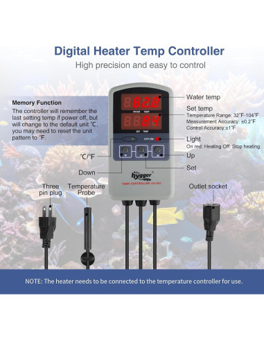 Calentador de Acuario Hygger 50W Titanio Digital 5-10 Galones