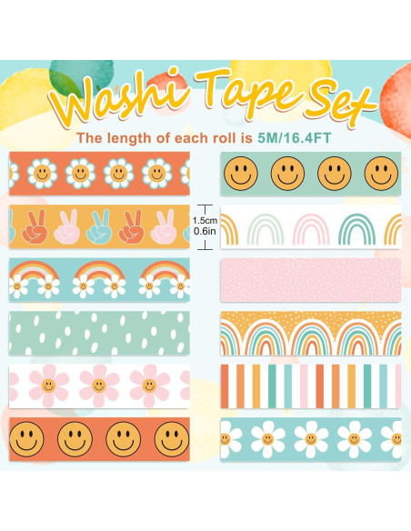 12 Rollos Cinta Washi Boho Groovy 5m x 1.5cm Decorativa 12 Rollos Cinta Washi Boho Groovy 5m x 1.5cm Decorativa