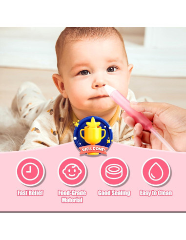 Aspirador Nasal para Bebé AINHYTR Rosa con 2 Puntas y 25 Filtros
