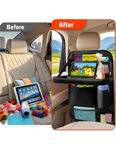 Organizador de Asiento Trasero Zecirl con Bandeja Plegable Negra