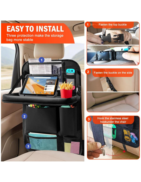 Organizador de Asiento Trasero Zecirl con Bandeja Plegable Negra Organizador de Asiento Trasero Zecirl con Bandeja Plegable Negra