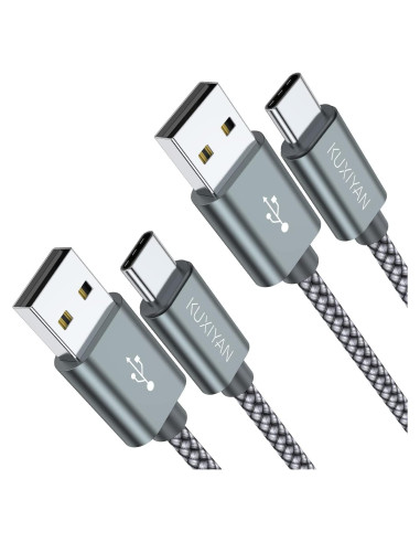 Cable USB Tipo C KUXIYAN 2-Pack 1.83m Carga Rápida Gris