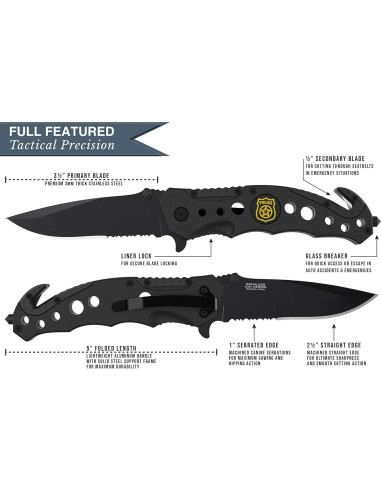 Cuchillo Táctico Swiss Safe 3-en-1 para Militares - Negro