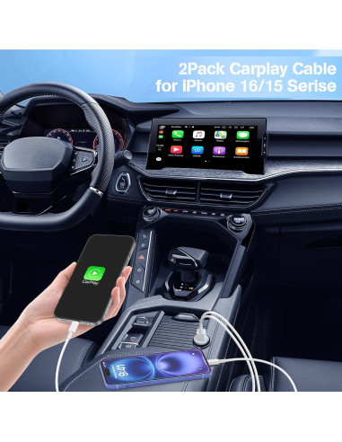 Cable Carplay USB A a C Kitminun 0.91m 2Pack Carga Rápida