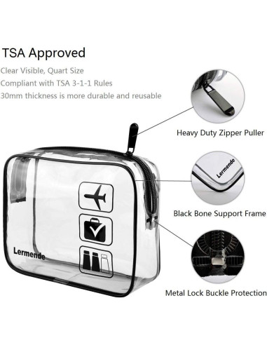 Bolsa de Aseo Transparente Lermende TSA 2 Paquete Negro