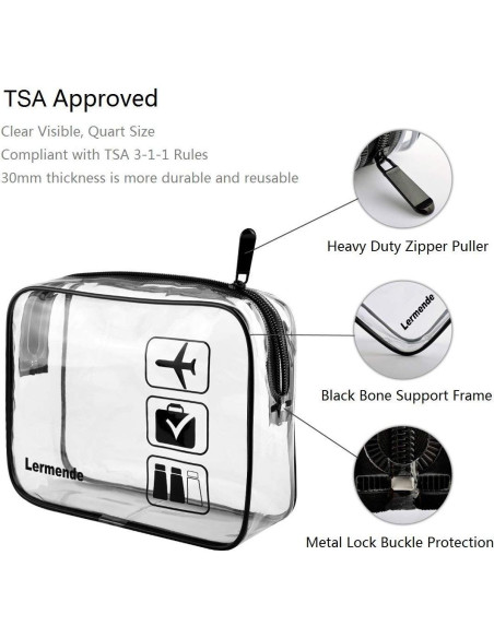 Bolsa de Aseo Transparente Lermende TSA 2 Paquete Negro Bolsa de Aseo Transparente Lermende TSA 2 Paquete Negro