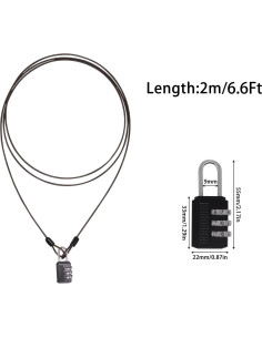 3 Cables de Seguridad 2.0m con Candado ZHMEINA Negro 2