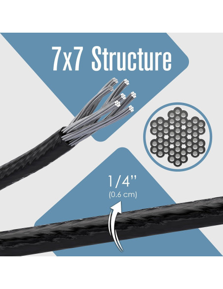 Cable de Alambre Recubierto Houseables 76.2m Negro 7x7 Cable de Alambre Recubierto Houseables 76.2m Negro 7x7