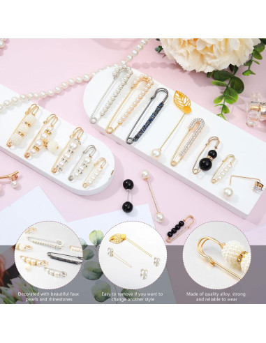 17 Piezas Alfileres de Perlas Falsas con Strass para Mujeres