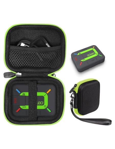 Funda CaseSack para ZOLEO, negra con cremallera verde Funda CaseSack para ZOLEO, negra con cremallera verde