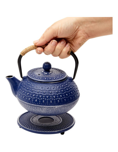 Juego de tetera de hierro fundido Juvale azul 800 mL con infusor