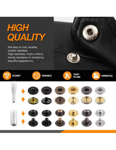 Kit de Botones a Presión Rustark 90 Sets 12.5mm 6 Colores