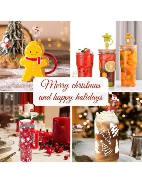 Tapas de Silicona Navideñas PTaizjjz para Pajitas 10 mm - 9 Piezas Tapas de Silicona Navideñas PTaizjjz para Pajitas 10 mm - 9 Piezas