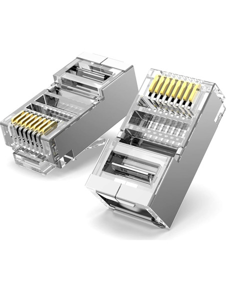 Conectores RJ45 Cat5e Cat6 Blindados Passthrough JODROAD - Paquete de 20 Conectores RJ45 Cat5e Cat6 Blindados Passthrough JODROAD - Paquete de 20