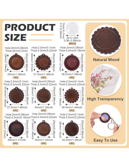 Bandejas de Pendientes de Madera Craftdady 9 Pcs con Cabochones Bandejas de Pendientes de Madera Craftdady 9 Pcs con Cabochones