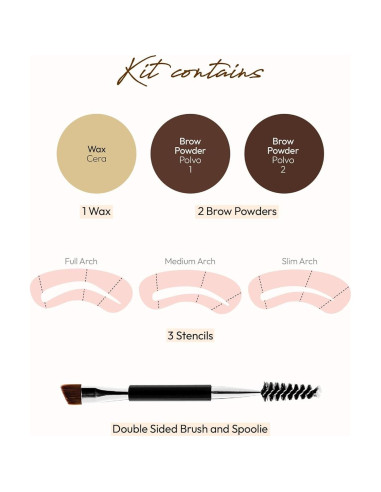 Kit de Cejas Ruby Kisses Go Brow con Polvo y Cera, 3 Plantillas
