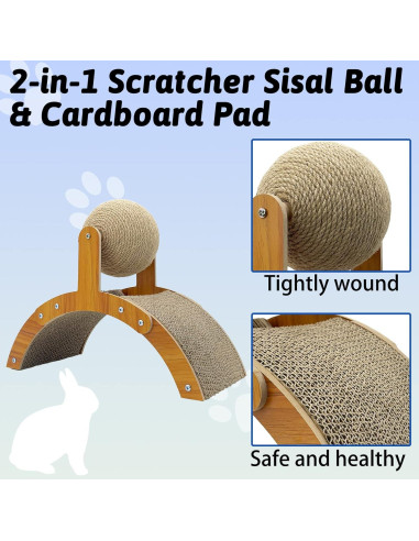 Rascador 2-en-1 para Conejos Fhiny con Bola de Sisal Natural