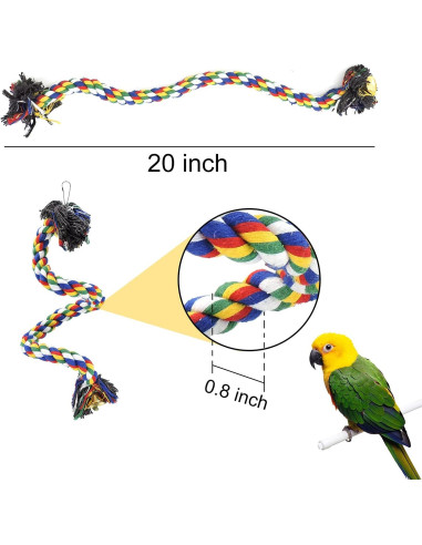 Percha para Loros WishLotus 50cm Cuerda Colorida con Campana