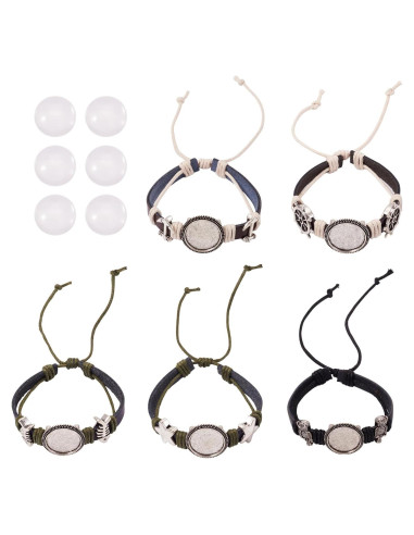 Kit de Pulseras DIY Spritewelry - 5 Pulseras de Cuero Ajustables 18mm