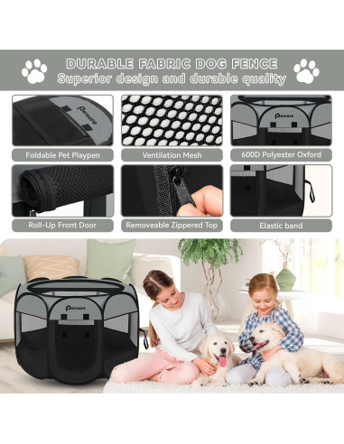 Parque para Mascotas Plegable Persure Gris Oscuro Pequeño