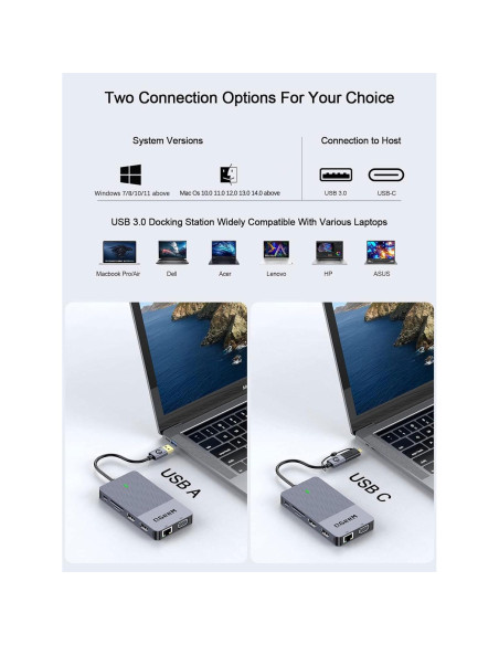 Estación de Acoplamiento USB 3.0 QGeeM D3900 para Laptop Estación de Acoplamiento USB 3.0 QGeeM D3900 para Laptop