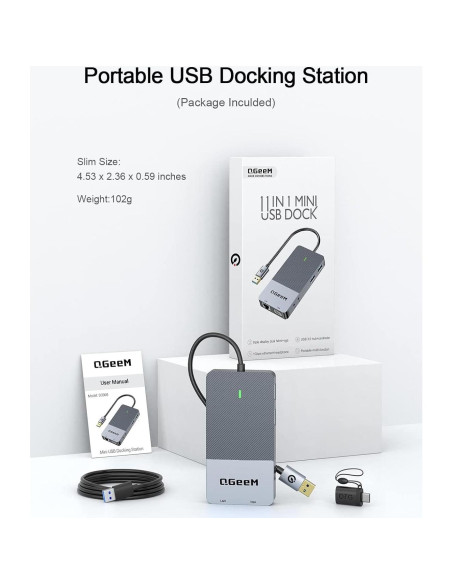 Estación de Acoplamiento USB 3.0 QGeeM D3900 para Laptop Estación de Acoplamiento USB 3.0 QGeeM D3900 para Laptop