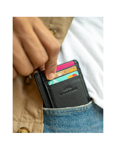 Portatarjetas de cuero premium KARAKORAM RFID - Negro