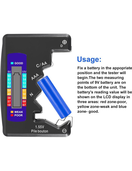 2PACK Probador de Baterías UMLIFE BT-886 1.5V y 9V 2PACK Probador de Baterías UMLIFE BT-886 1.5V y 9V