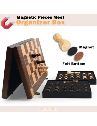 Juego de Ajedrez Magnético de Madera 40x20cm KEEPRAE Plegable