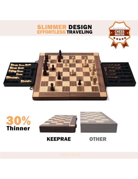 Juego de Ajedrez Magnético de Madera 40x20cm KEEPRAE Plegable Juego de Ajedrez Magnético de Madera 40x20cm KEEPRAE Plegable