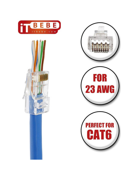 Conectores RJ45 Cat6a ITBEBE - 50 Piezas Baño de Oro 23 AWG Conectores RJ45 Cat6a ITBEBE - 50 Piezas Baño de Oro 23 AWG