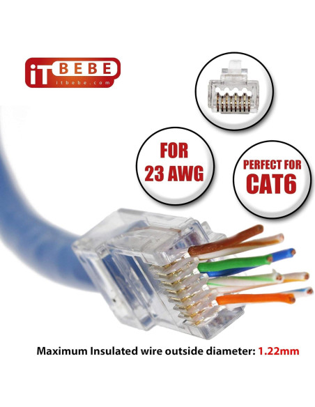 Conectores RJ45 Cat6a ITBEBE - 50 Piezas Baño de Oro 23 AWG Conectores RJ45 Cat6a ITBEBE - 50 Piezas Baño de Oro 23 AWG