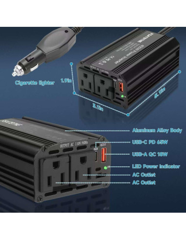 Inversor de Potencia 400W FSATBTNE con 2 Salidas AC y USB