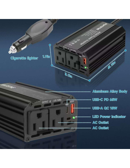 Inversor de Potencia 400W FSATBTNE con 2 Salidas AC y USB Inversor de Potencia 400W FSATBTNE con 2 Salidas AC y USB