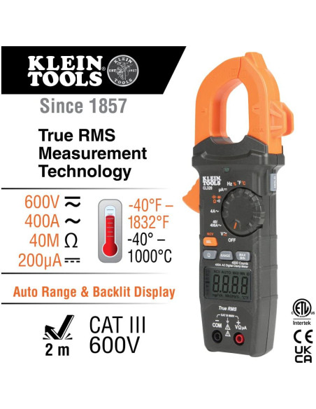 Medidor de Pinza Klein Tools CL320 TRMS 400A AC/DC Medidor de Pinza Klein Tools CL320 TRMS 400A AC/DC