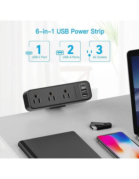 Regleta de Alimentación de Escritorio PAEWOK con USB-C 3 Tomas Regleta de Alimentación de Escritorio PAEWOK con USB-C 3 Tomas