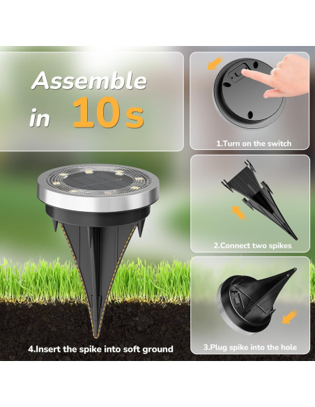 Luces Solares de Suelo INCX, Paquete de 8 LED Impermeables Luces Solares de Suelo INCX, Paquete de 8 LED Impermeables