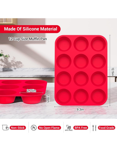 Molde de Silicona para Muffins Redfly 12 Tazas Regular Libre BPA Molde de Silicona para Muffins Redfly 12 Tazas Regular Libre BPA
