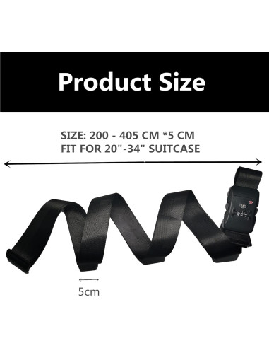 Correa de Equipaje TSA WYMAMJK Ajustable 50-86 cm Negra