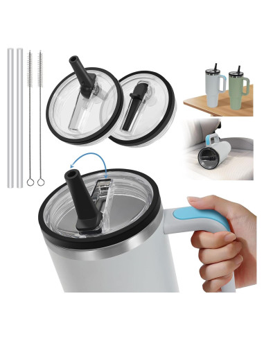 Tapa a Prueba de Fugas con Popote Plegable Pispoer 40 oz - Negro 2 Pack
