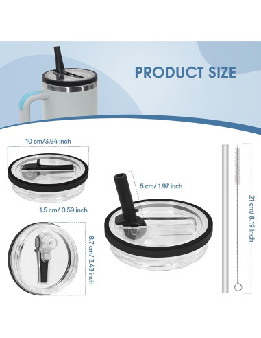 Tapa a Prueba de Fugas con Popote Plegable Pispoer 40 oz - Negro 2 Pack