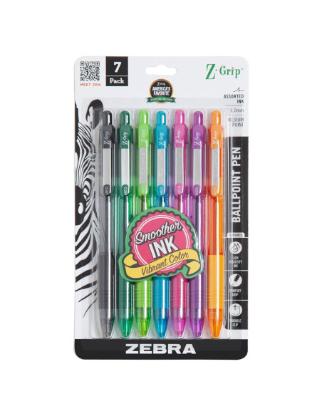 Bolígrafo retráctil Zebra Pen Z-Grip, 1.0mm, 7 colores surtidos Bolígrafo retráctil Zebra Pen Z-Grip, 1.0mm, 7 colores surtidos