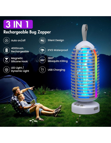 Trampa de Insectos Eléctrica ZECHUAN 4000mAh Gris para Jardín Trampa de Insectos Eléctrica ZECHUAN 4000mAh Gris para Jardín
