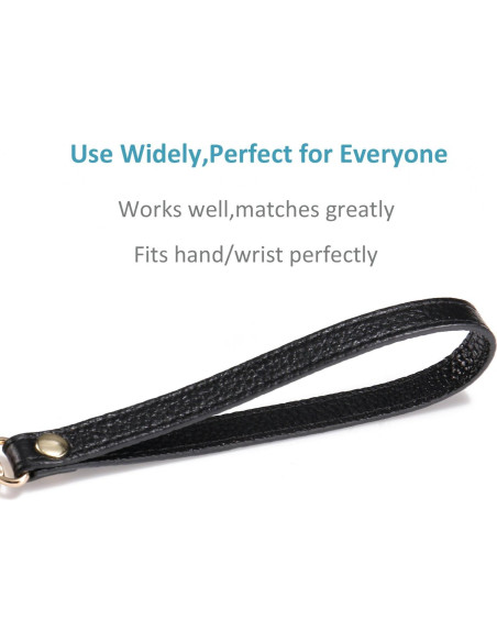 Correa de Muñeca de Cuero Genuino Negra para Cartera y Teléfono Correa de Muñeca de Cuero Genuino Negra para Cartera y Teléfono