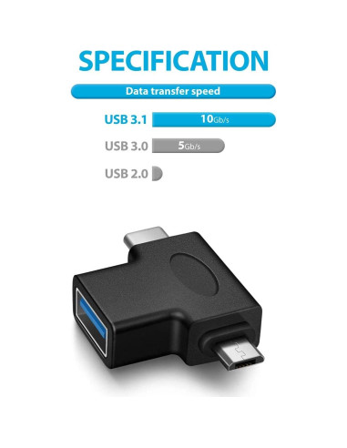 Convertidor OTG 2 en 1 USB 3.0 URWOOW a Micro USB y Tipo C