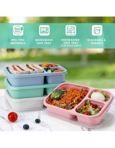 Caperci Caja de Almuerzo de Paja de Trigo 4 Piezas 1000ml
