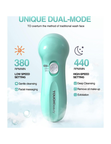 Cepillo Facial Eléctrico TOUCHBEAUTY 3 en 1 Impermeable Verde Cepillo Facial Eléctrico TOUCHBEAUTY 3 en 1 Impermeable Verde