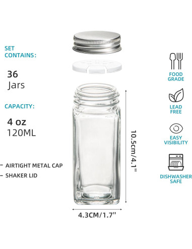 Tarros de Especias de Vidrio UMEIED 36pcs 118ml Cuadrados