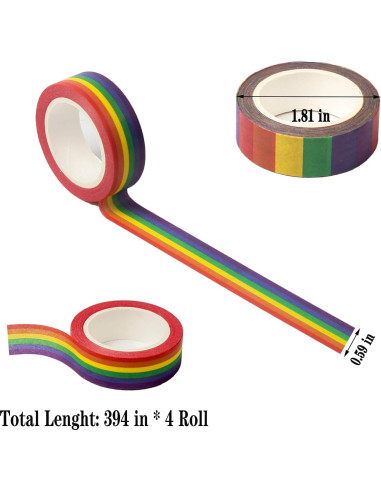 Cinta Washi Arcoíris DERAYEE - 4 Rollos Decorativos 11 Yards
