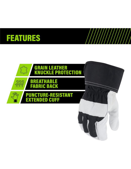 Guantes de trabajo AWP X-Large cuero de cabra y algodón Guantes de trabajo AWP X-Large cuero de cabra y algodón